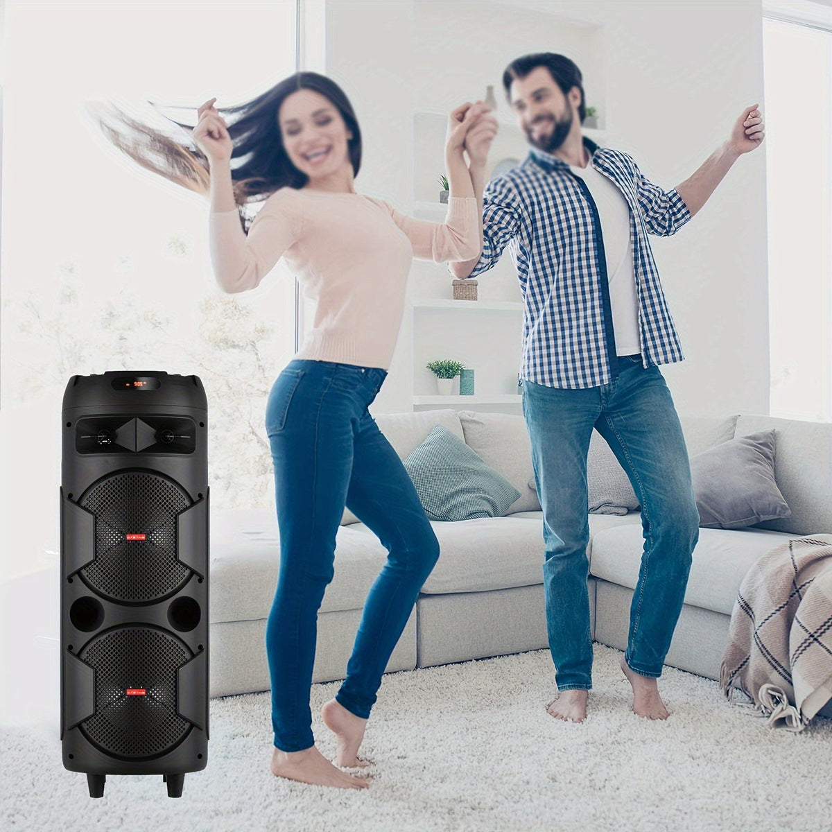 6000W Dual 8" Portable Wireless PA Speaker System – Rechargeable 1800mAh Battery, Wired Mic, Party Lights, Subwoofer, USB/AUX/FM for DJ, Outdoor & Party