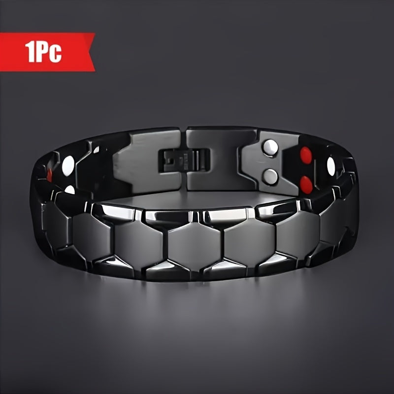 Men's Titanium Alloy Hexagonal Wide Bracelet 2-Piece Set – Hypoallergenic Water-Resistant Snap Ring Wristband Bold Geometric Fashion Jewelry Gift for Men Black Silver Gold