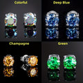 4 Pairs VVS1 Moissanite Stud Earrings Set in S925 Sterling Silver – Round Cut Colorful CZ Studs in Champagne, Olive, Red, Pink, Green & Blue for Men & Women, Party & Daily Wear
