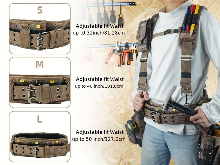Heavy Duty Tool Belt with Suspenders 5-Piece Set – 1680D Ballistic Fabric, Carpenter Framer Construction Pouch with Phone Holder & Hammer Loop, Fits Electricians, Roofers & Contractors