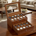 20 Slot Watch Box Organizer Double Layer – Solid Glass Cover Velvet Pillow Lining Watch Display Case for Collection Storage Men Women Watch Collector Gift Brown Black Gray