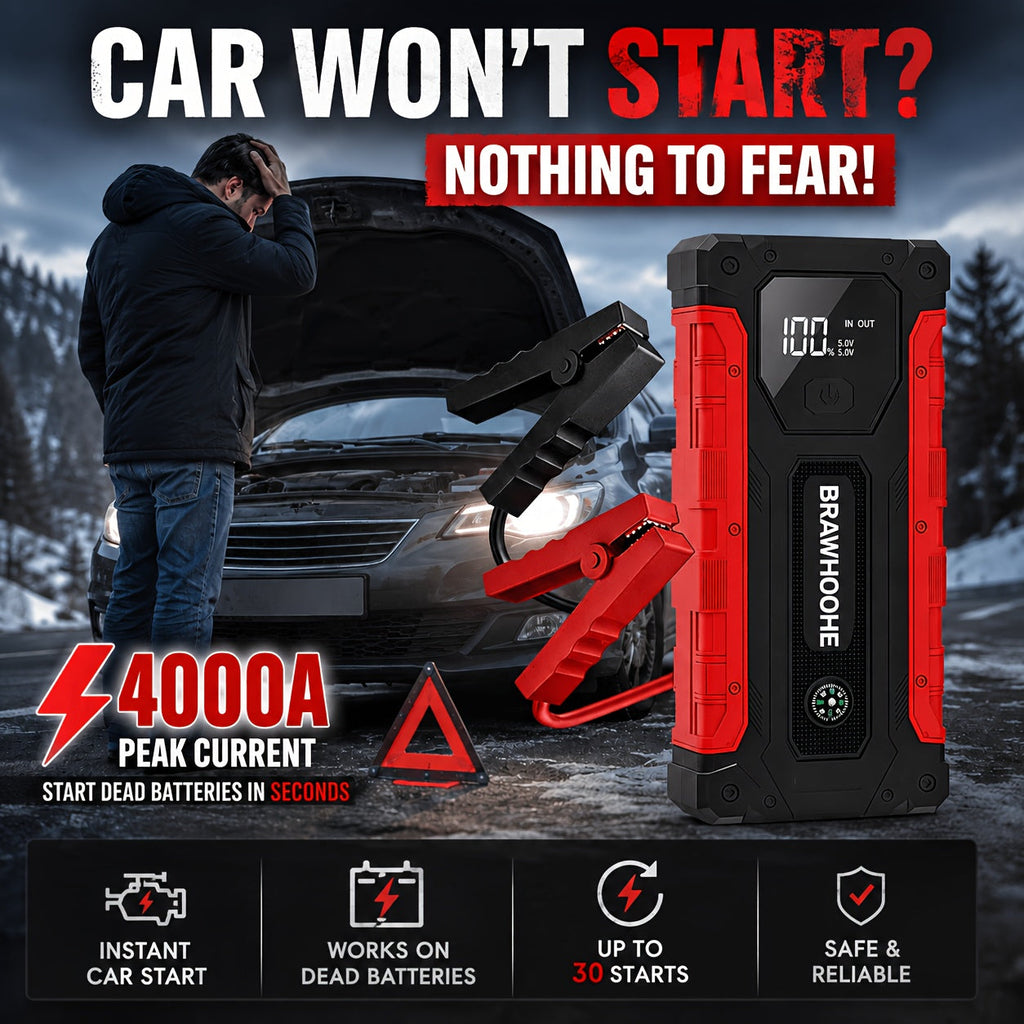 9-in-1 Car Jump Starter 6500A 12V with 160PSI Air Compressor – Portable Battery Booster, Emergency Power Bank, LED Flashlight & Roadside Kit, Wireless Jump Starter for Cars, Trucks, SUVs & Motorcycles