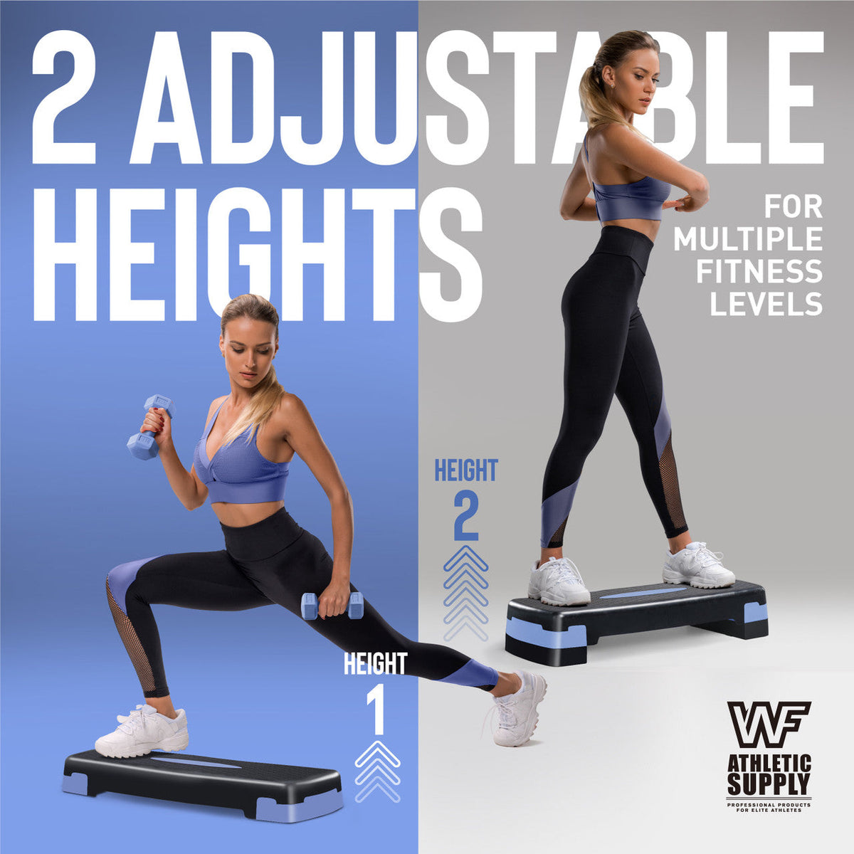 Aerobic Stepper Set with 2 Dumbbells & Measuring Tape – Adjustable Height 4"-6" Non-Slip Exercise Step Platform 550LB Capacity, Home Gym Workout Gift, Blue Green Pink