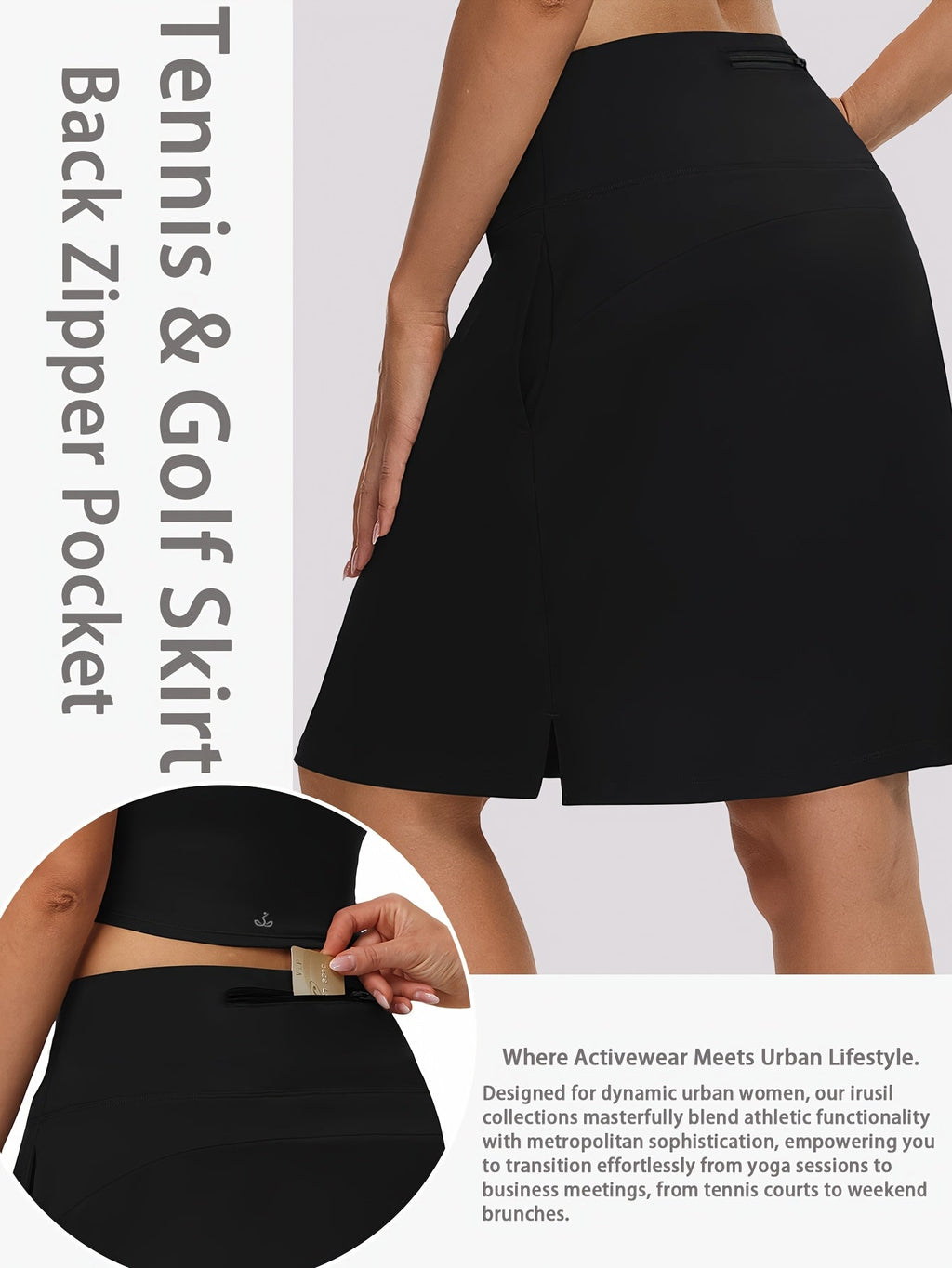 Women's 20-Inch Knee Length Skorts with 5 Pockets – High Waist Built-In Shorts Athletic Skirt for Tennis Golf Pickleball Hiking Casual Wear, Sizes S-XXL, 5 Colors Black White Navy Sky Blue Deep Red