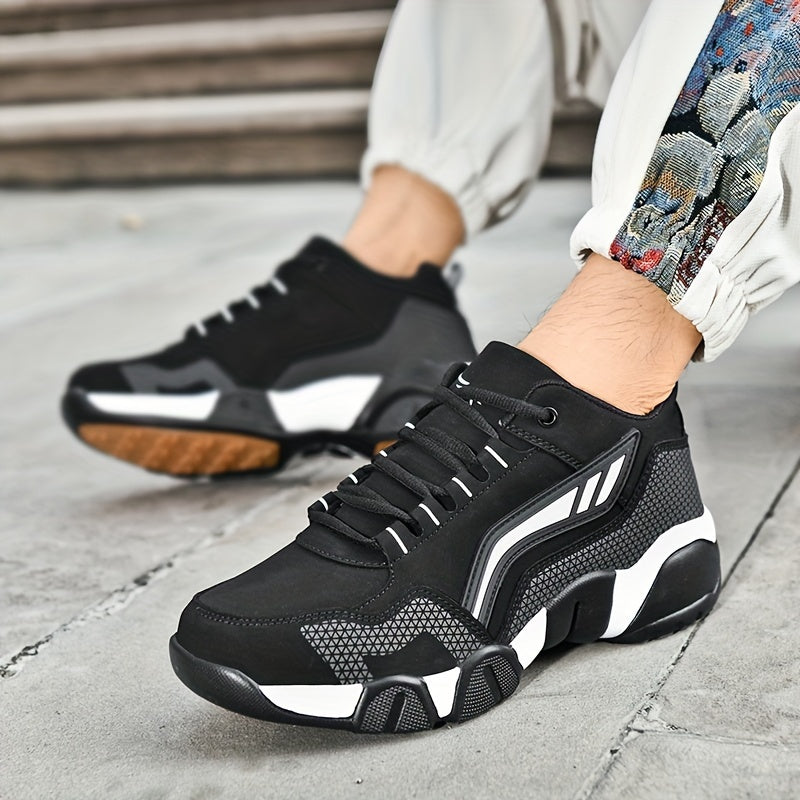 Men's Platform Dress Sneakers Thick Cushioned Sole Lace-Up Low-Top Shoes Black White Orange Non-Slip Rubber Outsole All-Season Office Casual Formal Footwear for Men US Sizes 6.5–14 | Nova Mart