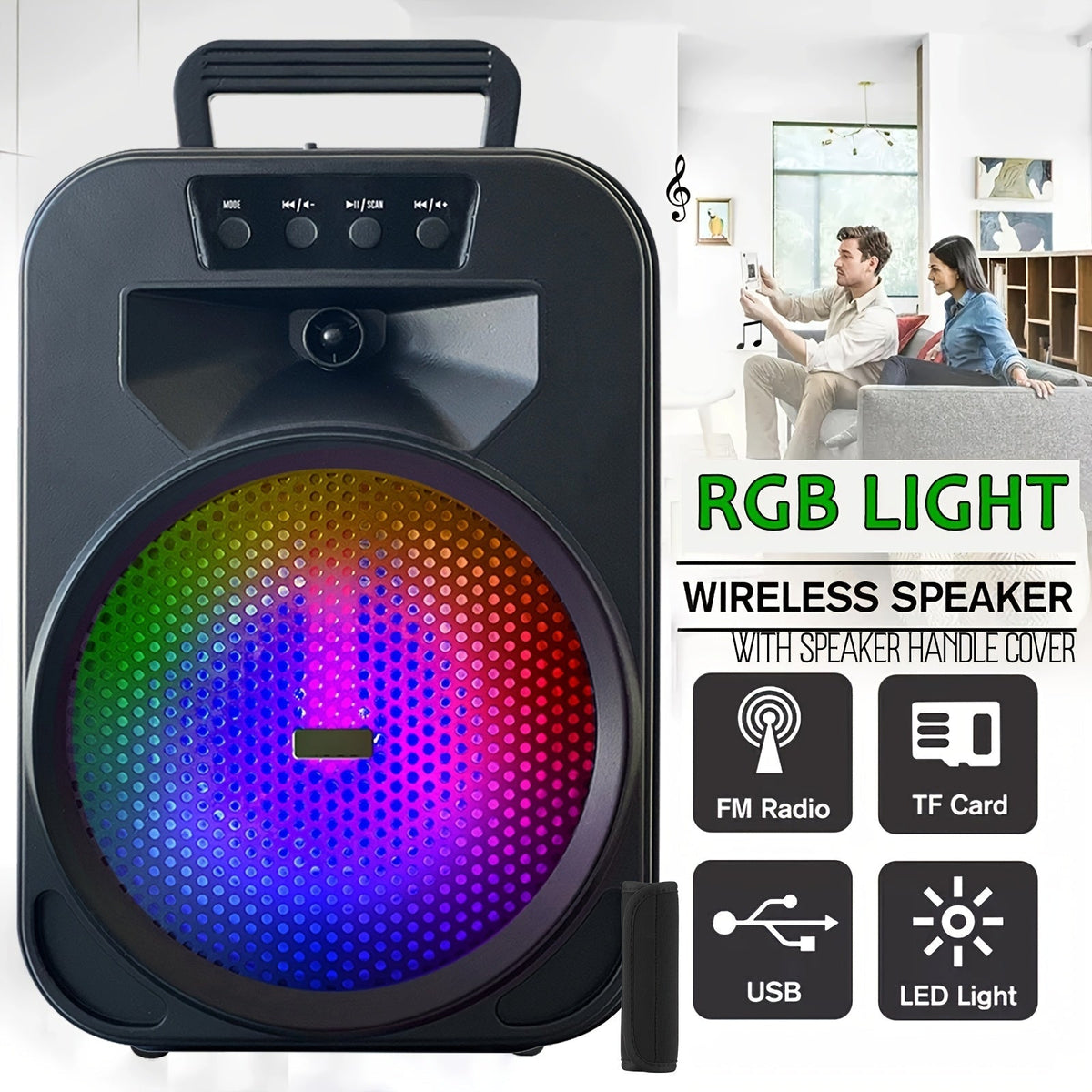 Portable Wireless PA Speaker System with Wired Microphone & RGB Lights – 6.5" Dual Woofer or 8" Subwoofer, FM Radio, USB/SD, Rolling Wheels for Party, DJ, Wedding & Meetings