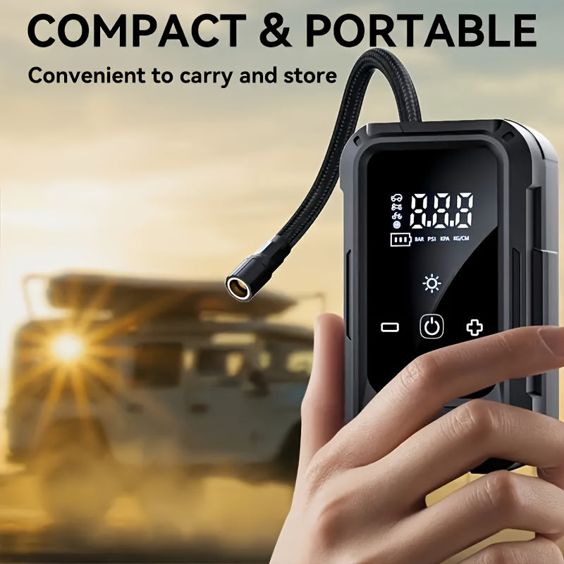 Portable Cordless Tire Inflator – Smart Wireless Air Compressor with Digital Tire Pressure Gauge & LED Light for Cars, Motorcycles, Bicycles & Balls, Type-C Fast Charging