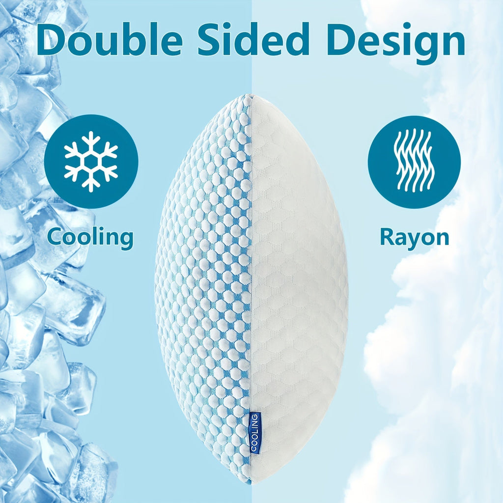 2-Pack Cooling King Size Pillows – Hotel Quality Non-Collapsing Down Alternative with Memory Foam Filling, Polyester & Viscose Cover, Machine Washable, for Side Back Stomach Sleepers