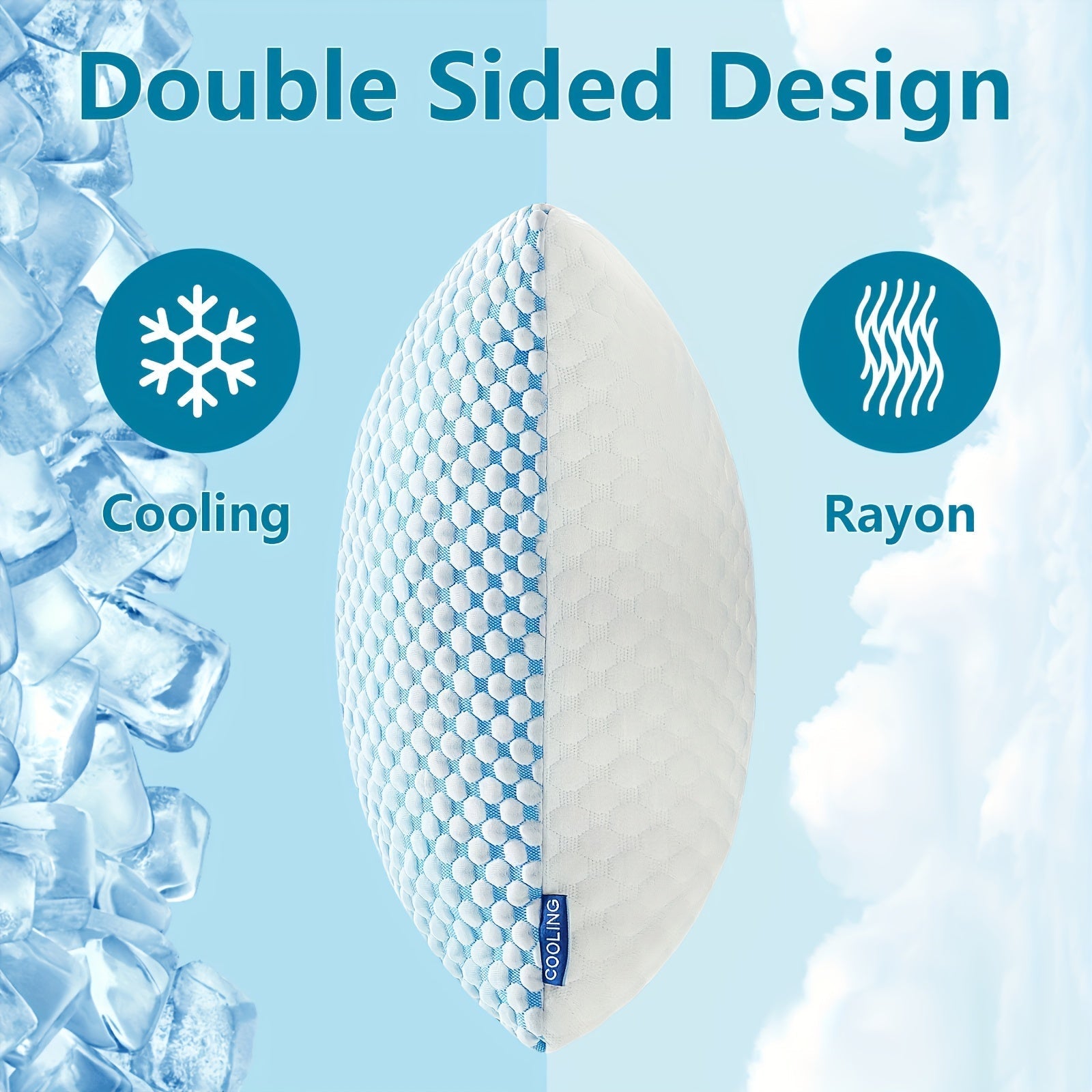 2-Pack Cooling King Size Pillows – Hotel Quality Non-Collapsing Down Alternative with Memory Foam Filling, Polyester & Viscose Cover, Machine Washable, for Side Back Stomach Sleepers