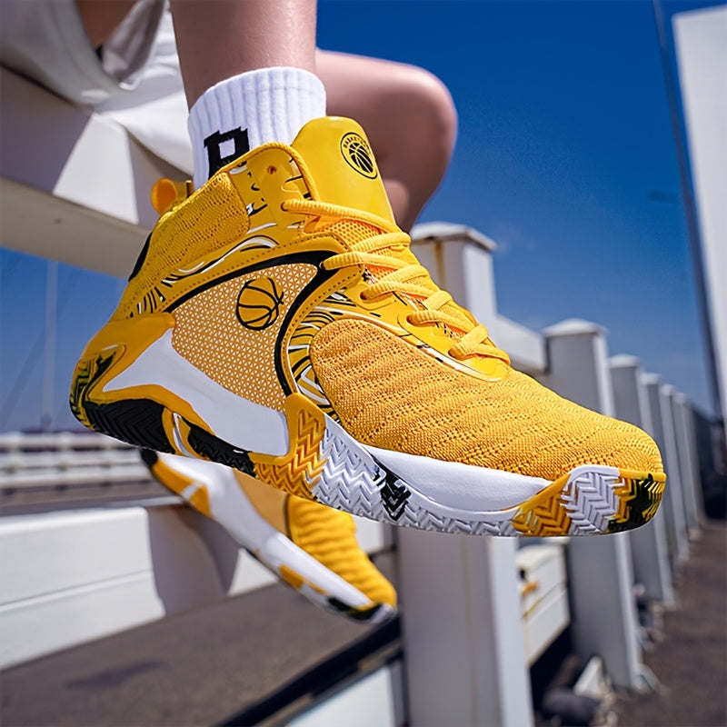 Men's High Top Basketball Shoes Anti-Slip Rubber Sole Breathable Upper – Lace-Up Ankle Support Sneakers in Red Black Yellow Cushioned Insole All-Season US Sizes 6.5 to 13.5