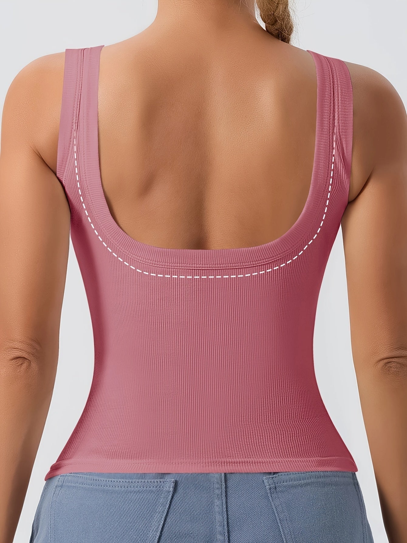 Women's Scoop Neck Tank Top with Removable Chest Padding – Slim Fit Padded Bra Sleeveless Summer Casual Top 8 Colors XS-XL