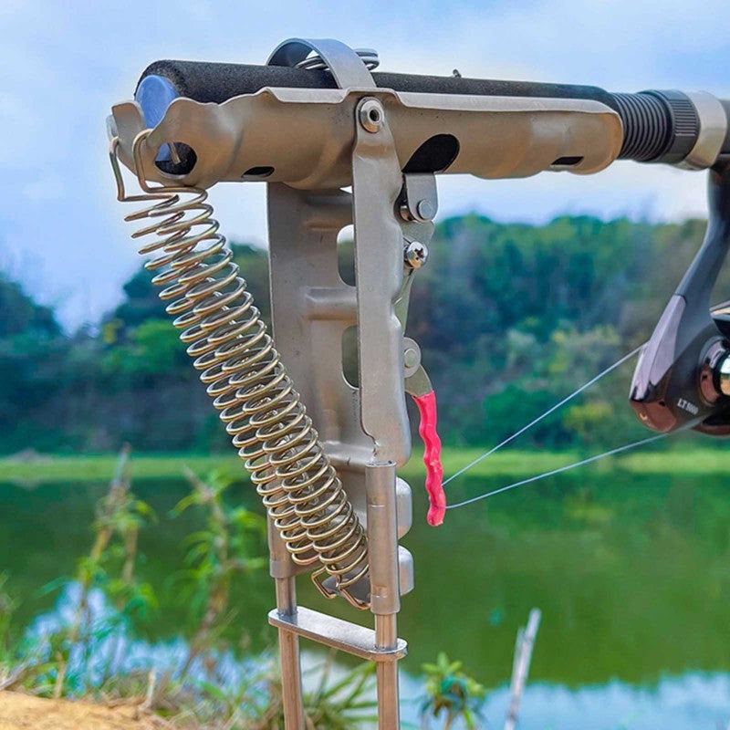 Stainless Steel Fishing Rod Holder 360 Degree Rotation Rust-Proof Spring Clamp Ground Stand No Assembly Bank Fishing Rod Bracket High Sensitivity Fits All Rod Sizes 35x17cm