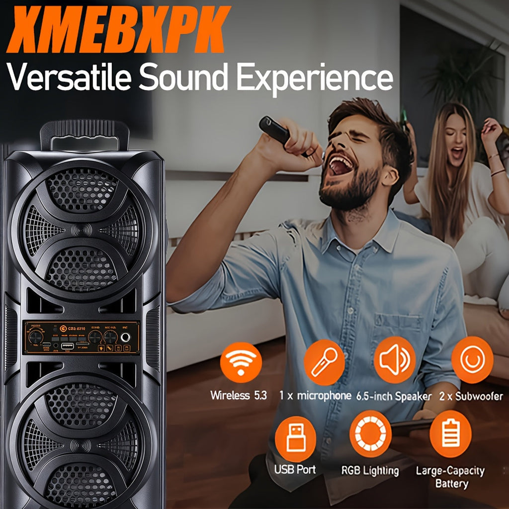 Large Bluetooth Karaoke Party Speaker with Microphone & Subwoofer – LED Light Show, BT/USB/TF/AUX/FM/TWS/EQ, Professional Party Box Speaker for Home & Outdoor Events