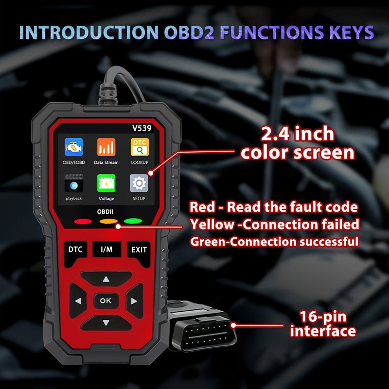 V539 OBD2 Scanner – Full Engine Code Reader with 6 Reset Modes, Battery Voltage Test, Reads & Clears Codes Without Battery – Compatible with All OBD2/EOBD Vehicles 1996 & Newer