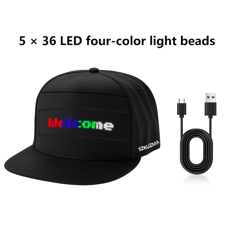 Programmable LED Hat APP Controlled Scrolling Text & Animation – Unisex Adjustable Smart Light Up Baseball Cap for Party Wedding Valentine's Day Carnival Festival in 3 Pixel Options