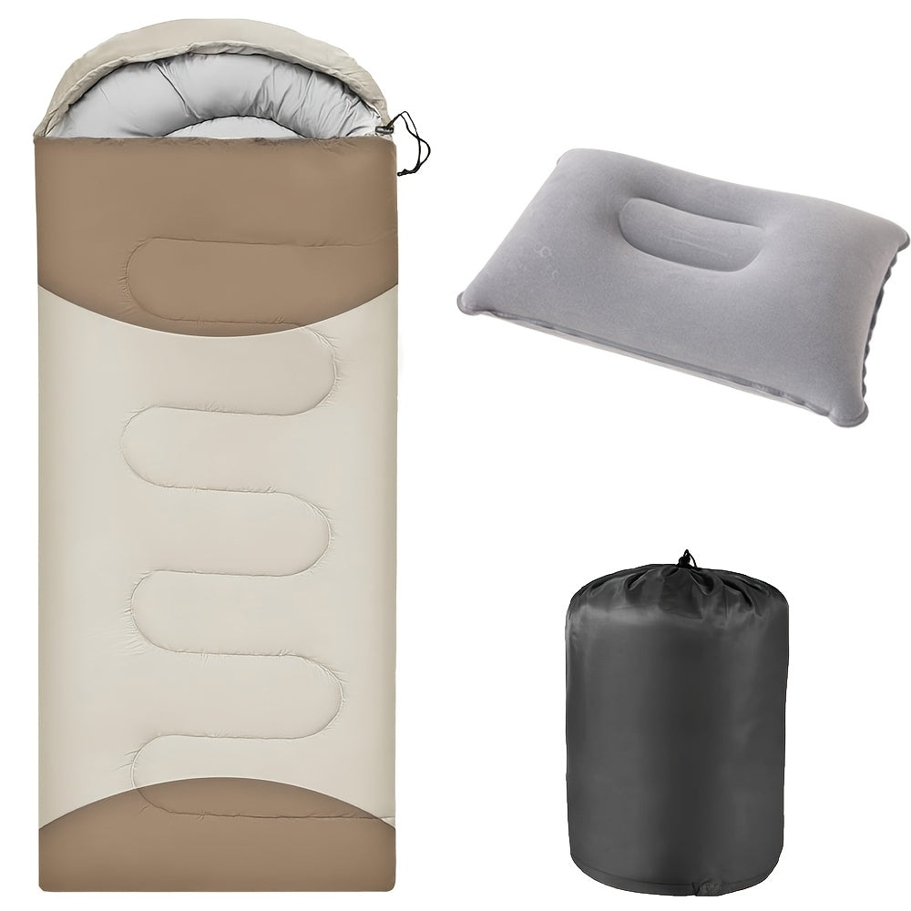 Camping Sleeping Bag 3 Season with Pillow & Compression Sack – Lightweight Sleep System for Adults, Hiking Backpacking Travel & Emergency Use, 4 Colors Available