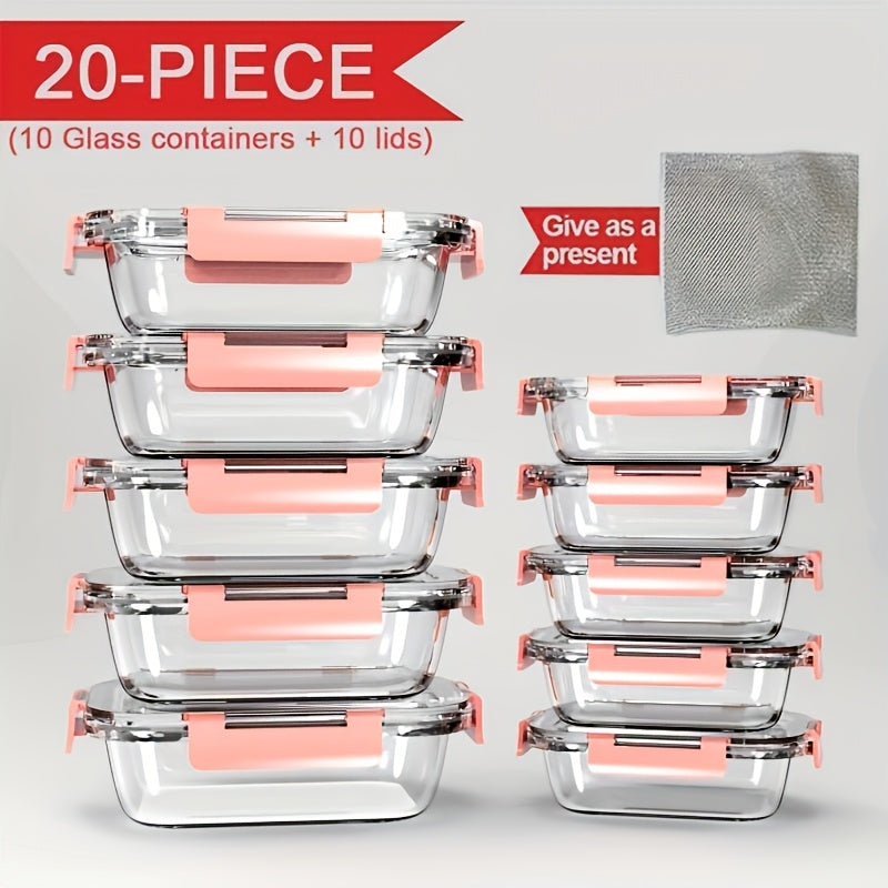 Glass Food Storage Containers with Lids 20 Piece Set Airtight Stackable Meal Prep Borosilicate Glass Containers Oven Microwave Dishwasher Freezer Safe BPA Free Kitchen Organization