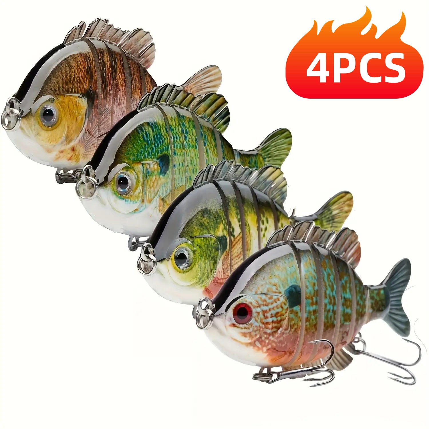 Multi-Joint Swimbait Fishing Lures 4-Pack – Realistic Hard Topwater Perch Bait 3.5" / 0.85oz with Treble Hooks, Lifelike Bluegill & Panfish Lures for Freshwater & Saltwater Bass Fishing