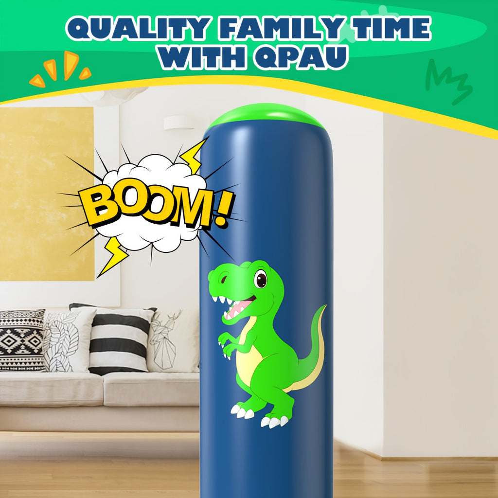 Dinosaur Inflatable Punching Bag 48 Inch for Kids – Stable Bop Bag Boxing Set with Gloves for Karate, Taekwondo & Active Play | Fun Dinosaur Toy Gift for Boys & Girls Ages 3+ | Blue & Red