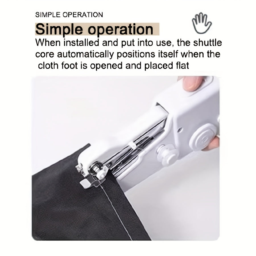 Portable Cordless Mini Sewing Machine with Accessory Kit – Lightweight Handheld Stitching Tool for Beginners Quick Fabric Repairs Hemming Patching and DIY Crafts – Battery USB Powered White or Black