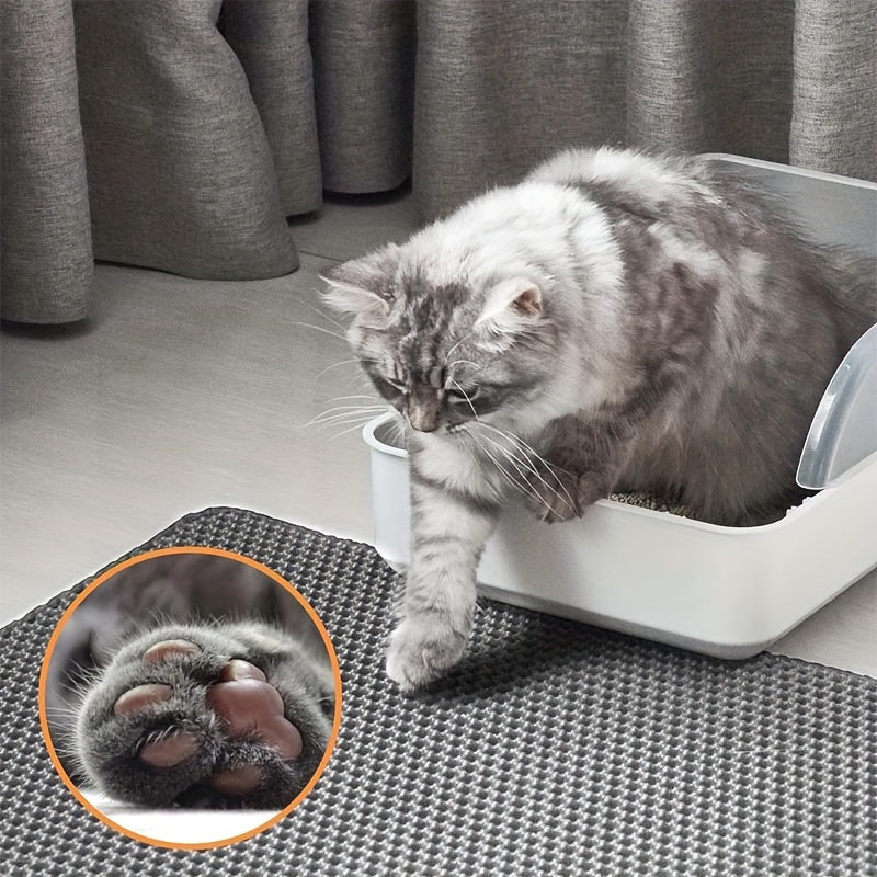 Honeycomb Double-Layer Cat Litter Mat 24x36 Inch – Urine-Proof Waterproof Scatter Trapping Washable Litter Box Mat for Indoor Cats, Reduces Mess & Easy to Clean, Black Dark Gray Light Gray