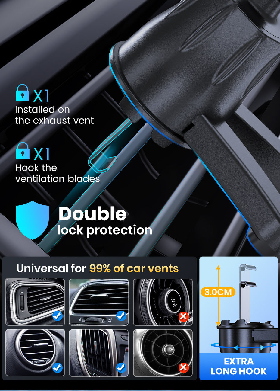 Car Air Vent Phone Mount Universal Hands-Free Holder Adjustable Clamp Cradle Fits All Smartphones iPhone Samsung Android 2024 Upgraded ABS Waterproof Wall Mount Option for Cars Trucks SUVs
