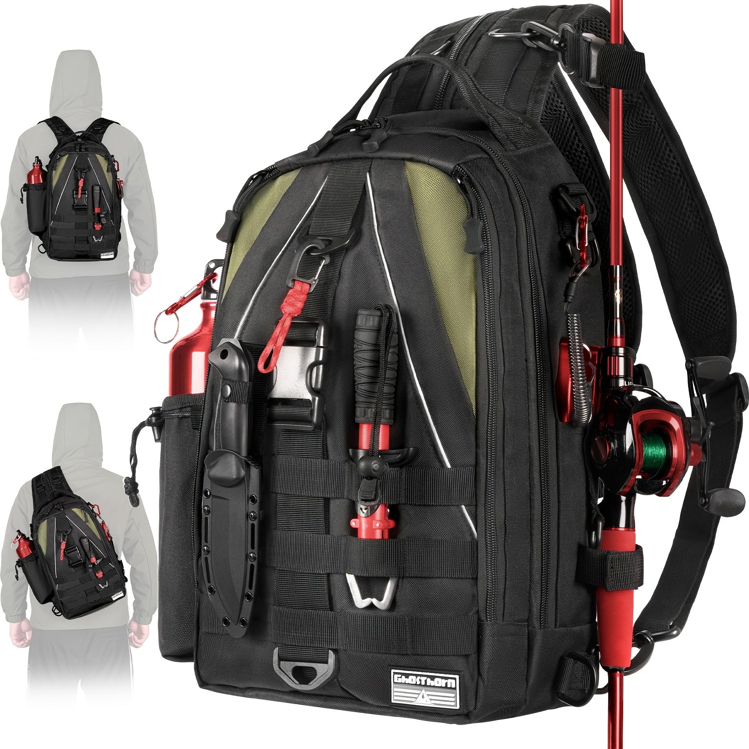 Fishing Backpack Tackle Sling Bag with Rod Holder – Waterproof Hiking Daypack Fly Fishing Bag for Men Women, Tackle Box Storage, Gift for Fisherman Dad