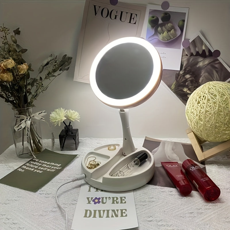 LED Makeup Mirror 10X Magnification Double Sided – Bright Lighted Vanity Mirror USB & Battery Powered, Travel-Friendly for Bathroom, Bedroom & Dressing Table