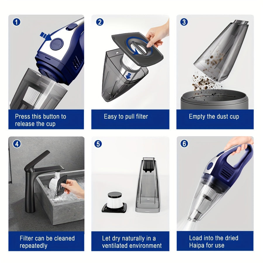 Cordless Handheld Vacuum Cleaner 5000Pa Strong Suction USB Rechargeable Portable Wireless Vacuum for Car Interior Home Office Pet Hair 40dB Low Noise 2000mAh Battery One-Click Dust Empty 6 Colors