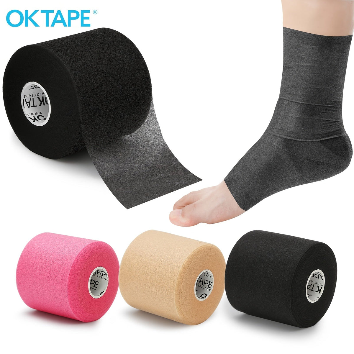 Athletic Pre Wrap Tape 4-Rolls Foam Underwrap for Sports – Protect Ankles Wrists Hands Knees, 2.75" x 30 Yards Each, OK TAPE Multi-Sport Joint Protection