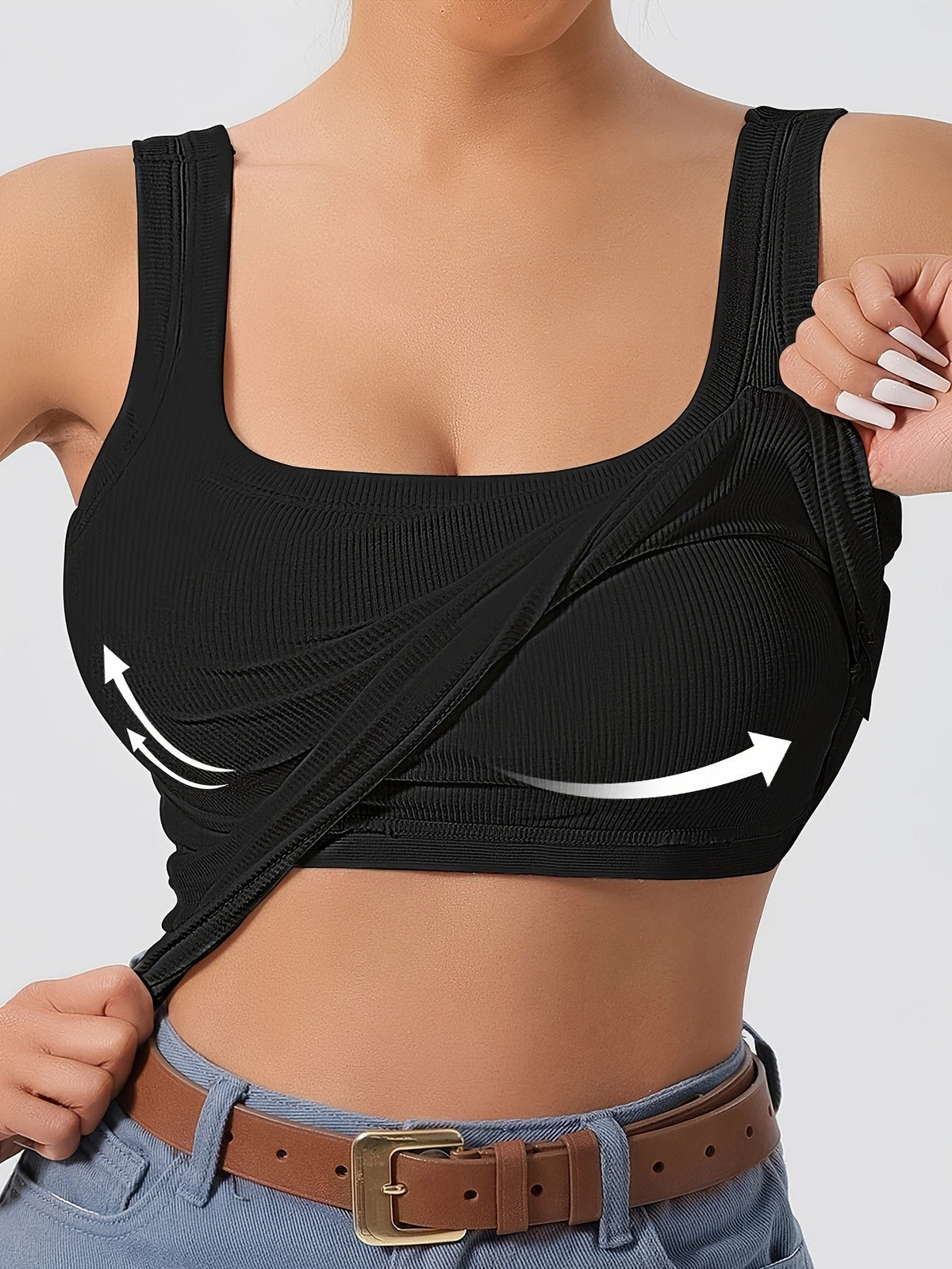 Women's Scoop Neck Tank Top with Removable Chest Padding – Slim Fit Padded Bra Sleeveless Summer Casual Top 8 Colors XS-XL