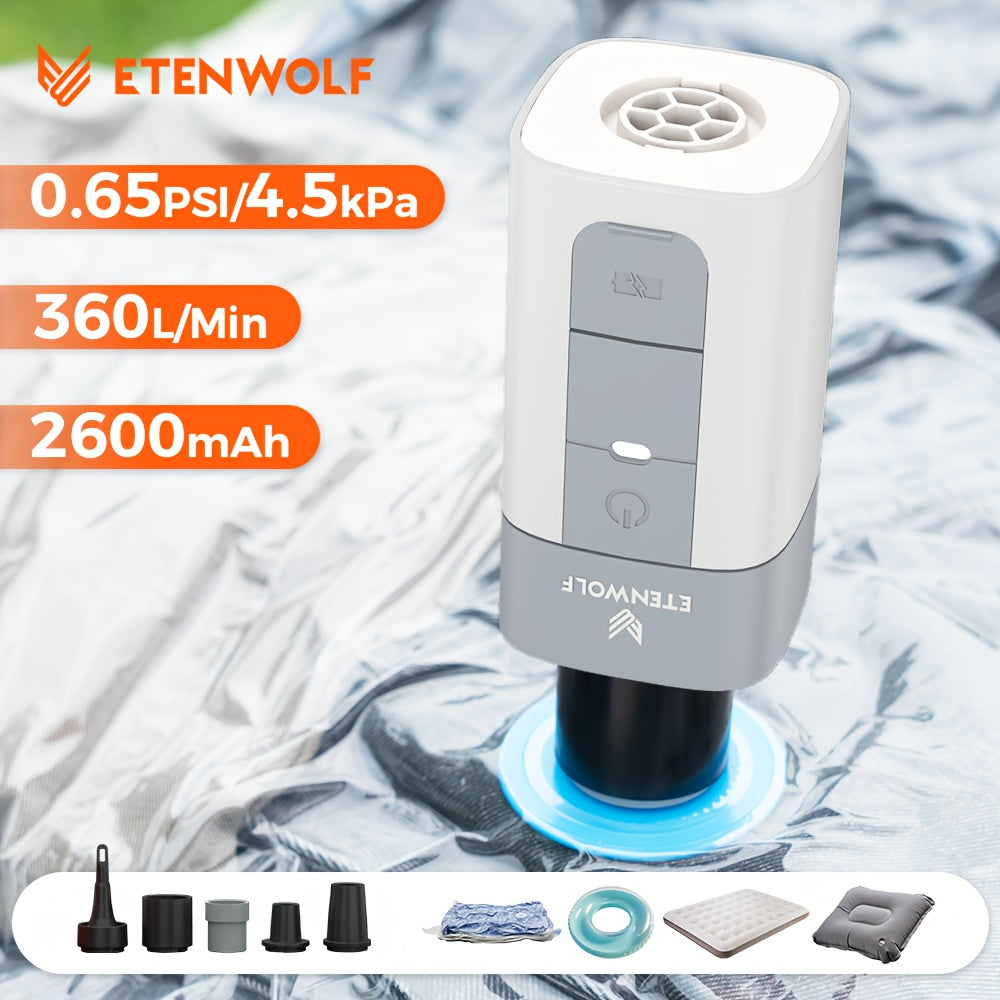 Portable Electric Air Pump 2600mAh USB Rechargeable – Fast Inflation for Air Mattress, Swimming Ring & Vacuum Storage Bags, Ultra Compact Pendant Design for Camping, Beach & Travel