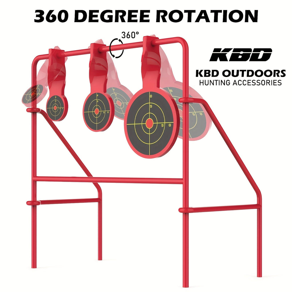 Triple Spinner Shooting Target Stand for .22LR Rimfire – Foldable Heavy-Duty Steel with 15-Pack Bullseye Paper Targets, Instant Visual & Audible Feedback for Backyard Plinking Range Training Practice