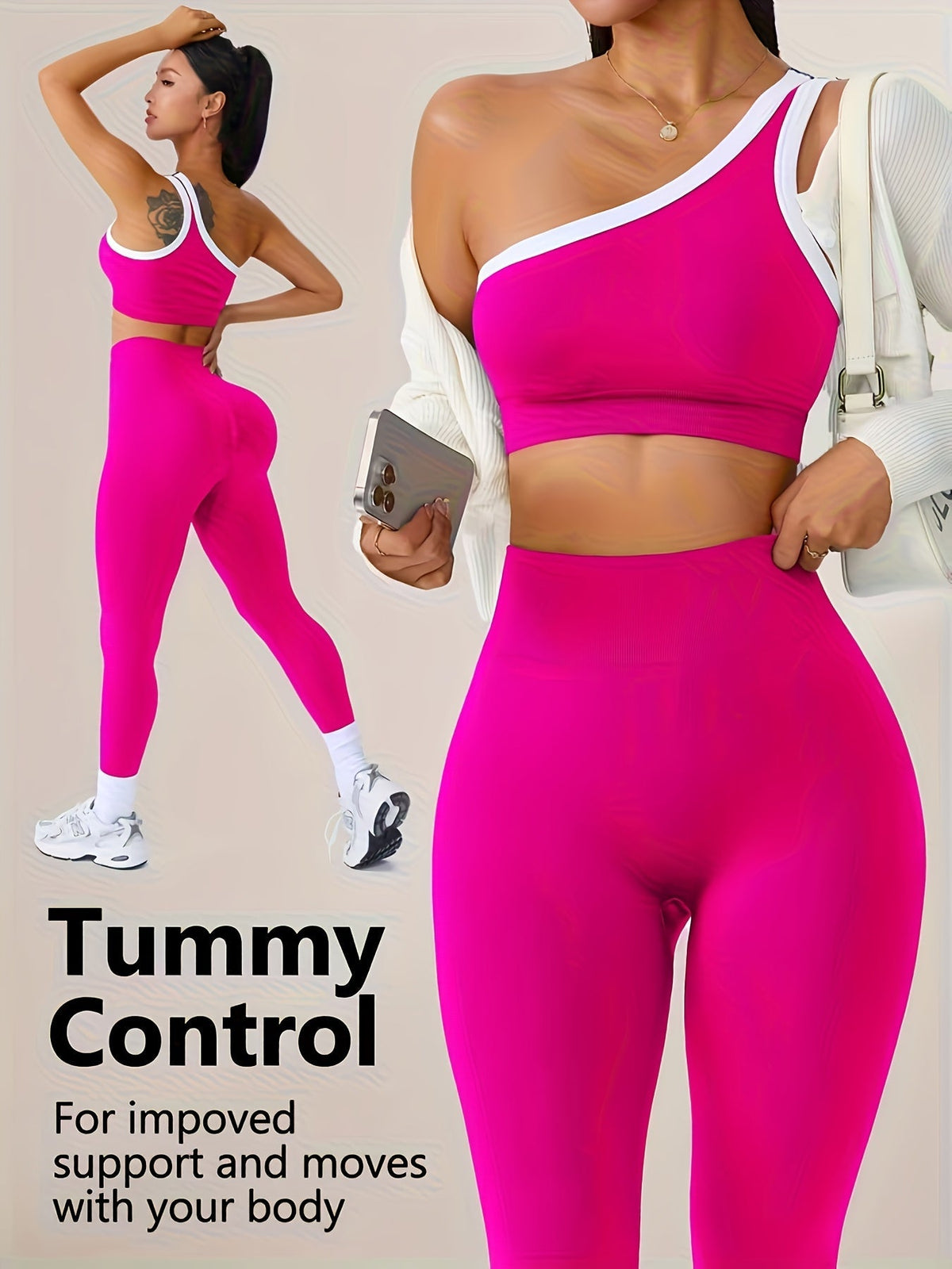 Women's Butt Lifting Leggings & Sports Bra Set 2 Piece High-Waisted 90% Polyamide – Stretchy Minimalist Yoga Running Workout Outfit with Camisole Top, 6 Colors S-XL