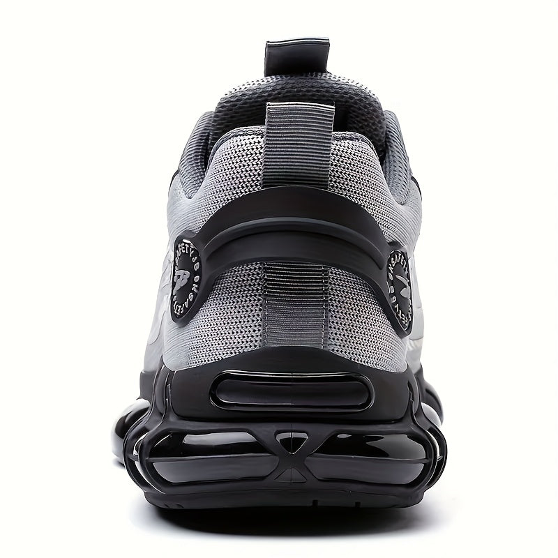 Men's Breathable Work Shoes - Durable Safety Shoes with Reflective Stripes, Lightweight Cushioned Sole for Industrial, Construction and Casual Wear, Available in Black and Grey, Sizes US 6 to 11