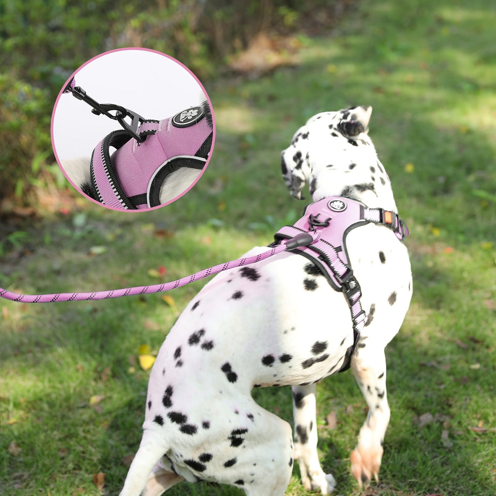 No Pull Dog Harness Set with Leash Retractable Seatbelt Collar Storage Strap Fully Reflective Breathable Mesh Adjustable Vest Harness Front Back Clip Handle XS to XL 8 Colors