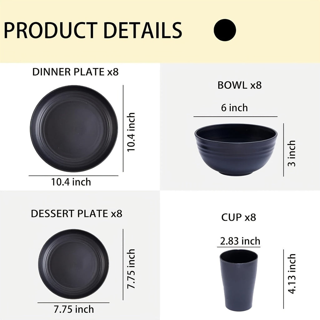 Wheat Straw Dinnerware Set 12/24/36 Piece with Multicolor Option – Reusable Eco-Friendly Unbreakable Plates Bowls & Cups, Dishwasher & Microwave Safe for Camping Picnic Party Outdoor Everyday Use