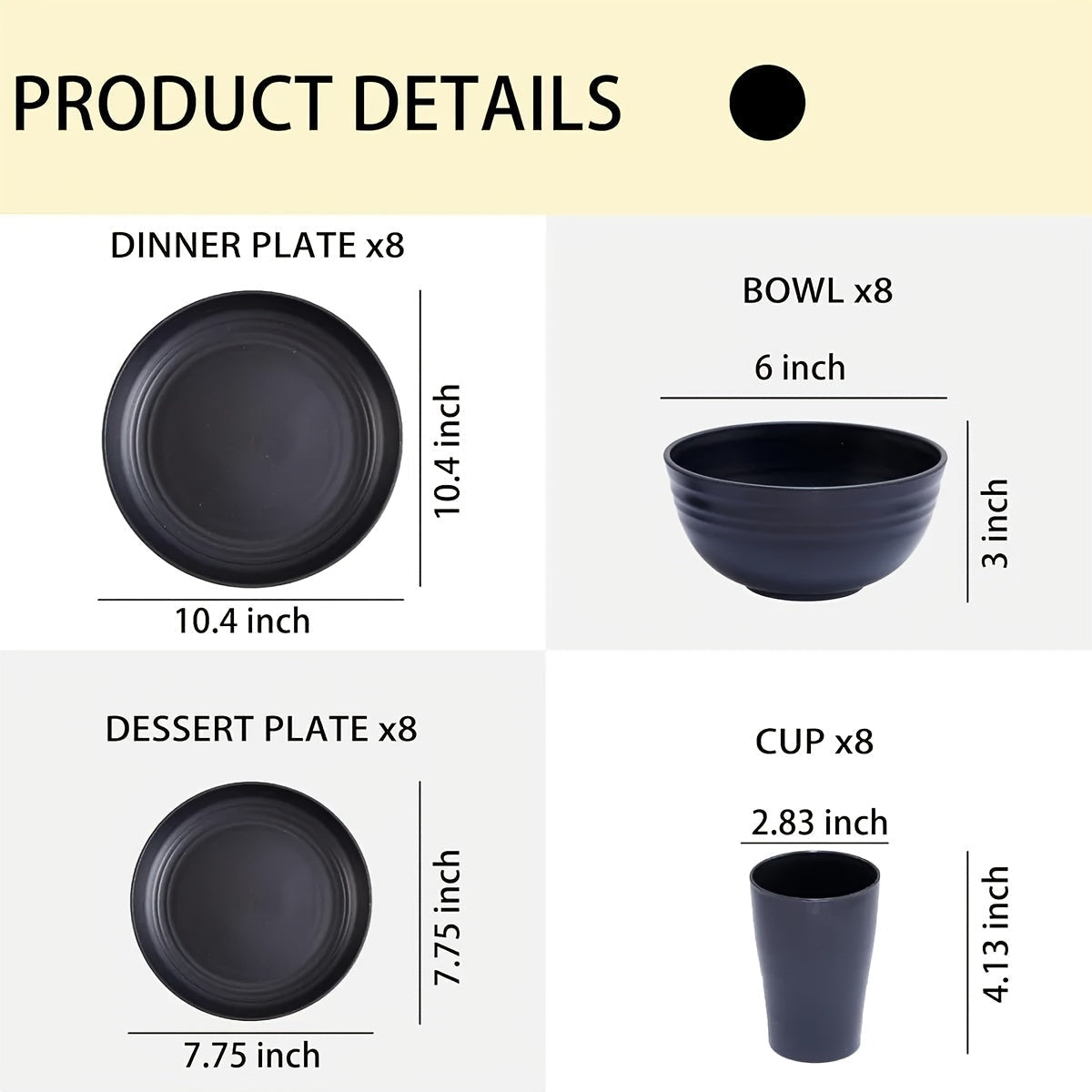 Wheat Straw Dinnerware Set 12/24/36 Piece with Multicolor Option – Reusable Eco-Friendly Unbreakable Plates Bowls & Cups, Dishwasher & Microwave Safe for Camping Picnic Party Outdoor Everyday Use