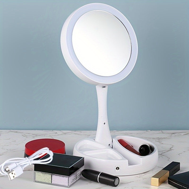 LED Makeup Mirror 10X Magnification Double Sided – Bright Lighted Vanity Mirror USB & Battery Powered, Travel-Friendly for Bathroom, Bedroom & Dressing Table
