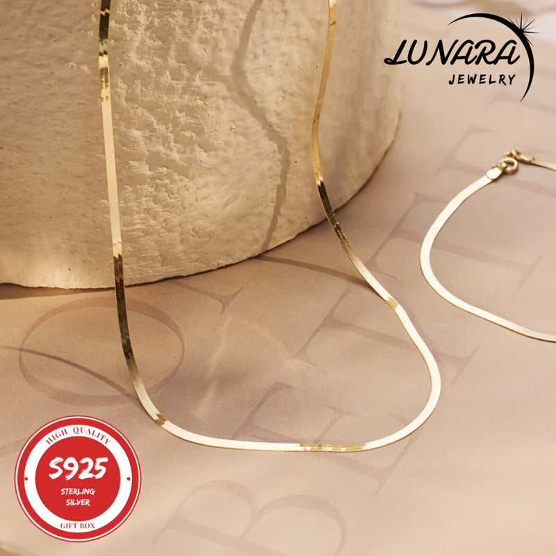 24K Gold Plated 3.5mm Herringbone Snake Chain Necklace – 925 Sterling Silver Flat Chain Lobster Clasp Gift Box Included for Women Men 18–24 Inch Layering Jewelry