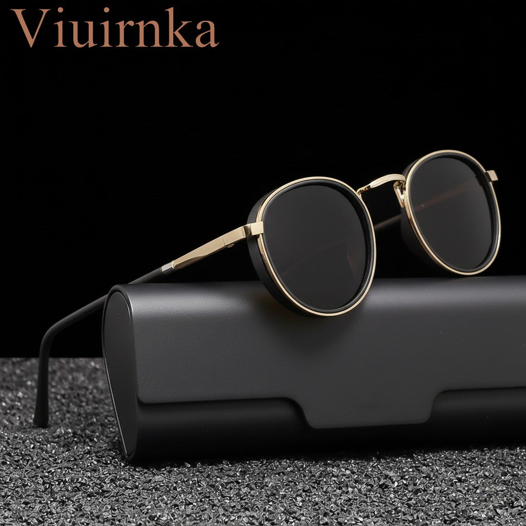 Polarized Round Metal Frame Sunglasses UV400 TAC Lens Unisex – Lightweight Retro Eyewear with Case for Driving Fishing Hiking, Birthday Father's Day Gift for Men Women