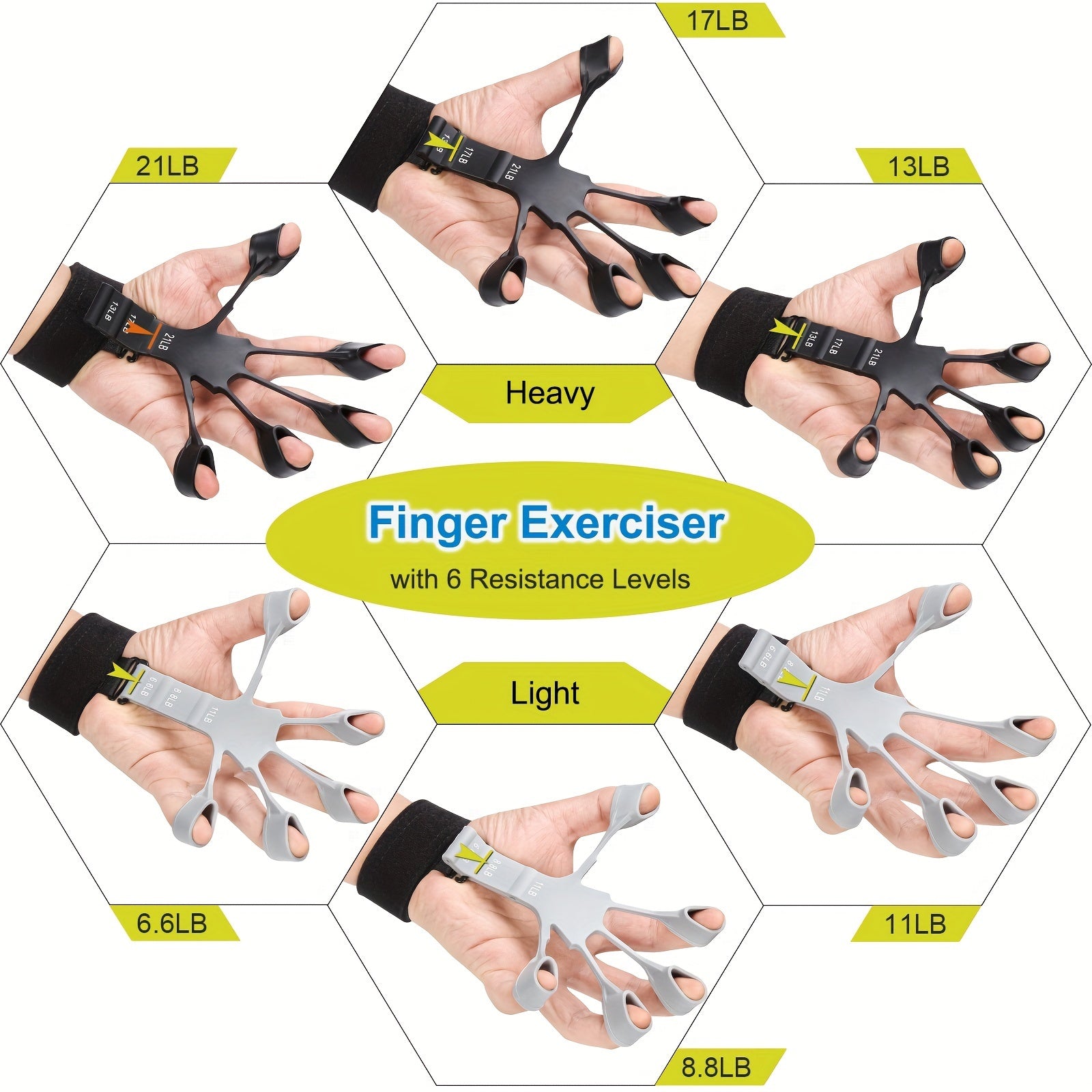 Grip Strength Training Set 4-Piece – Forearm Gripper, Finger Exerciser, Hand Strength Ring & Finger Stretcher with Wrist Strap for Men Women Athletes