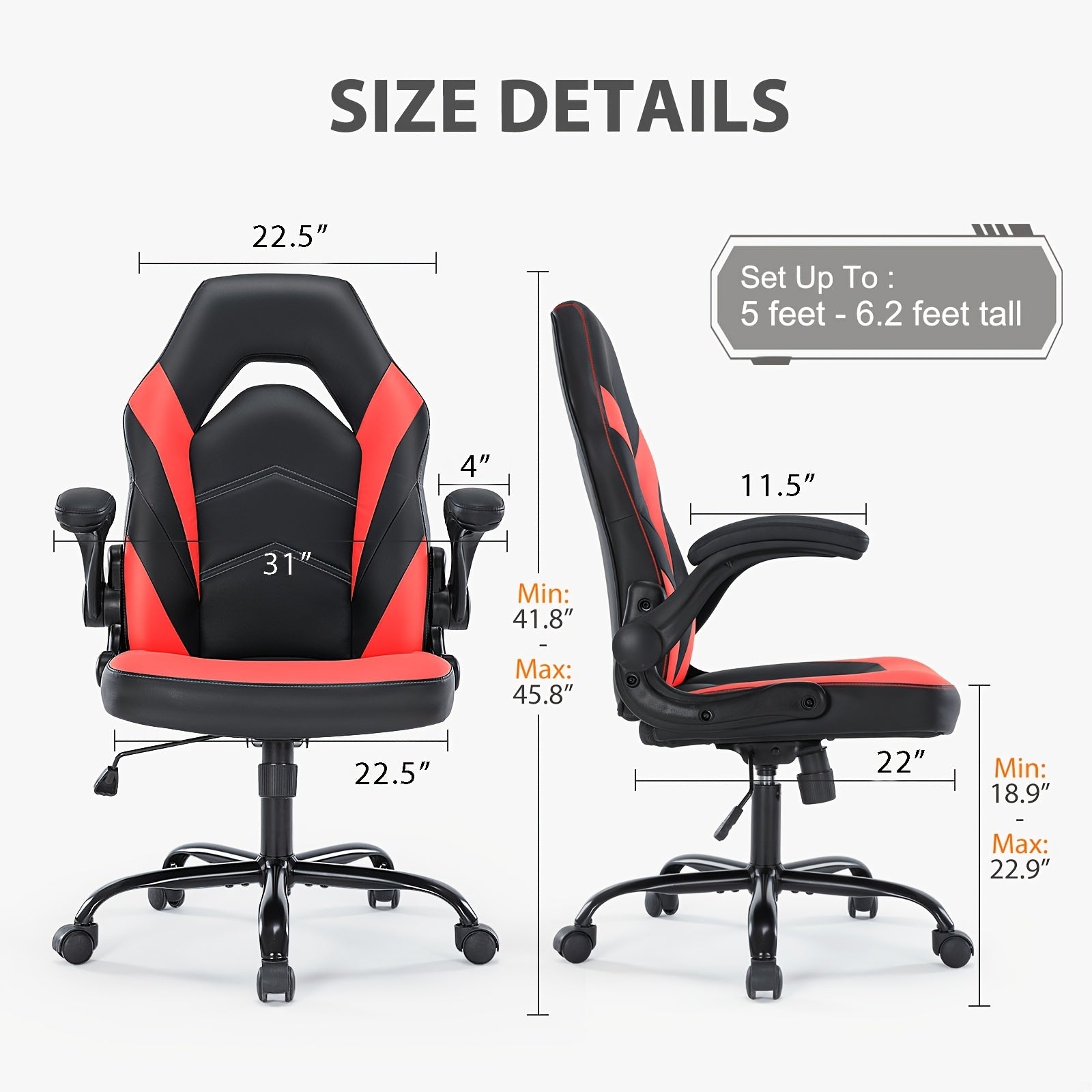 Ergonomic Gaming Chair with Footrest & Lumbar Support – Racing Style Esports Computer Chair, Fixed Armrests, Adjustable Recliner, Home Office Desk Chair for Adults