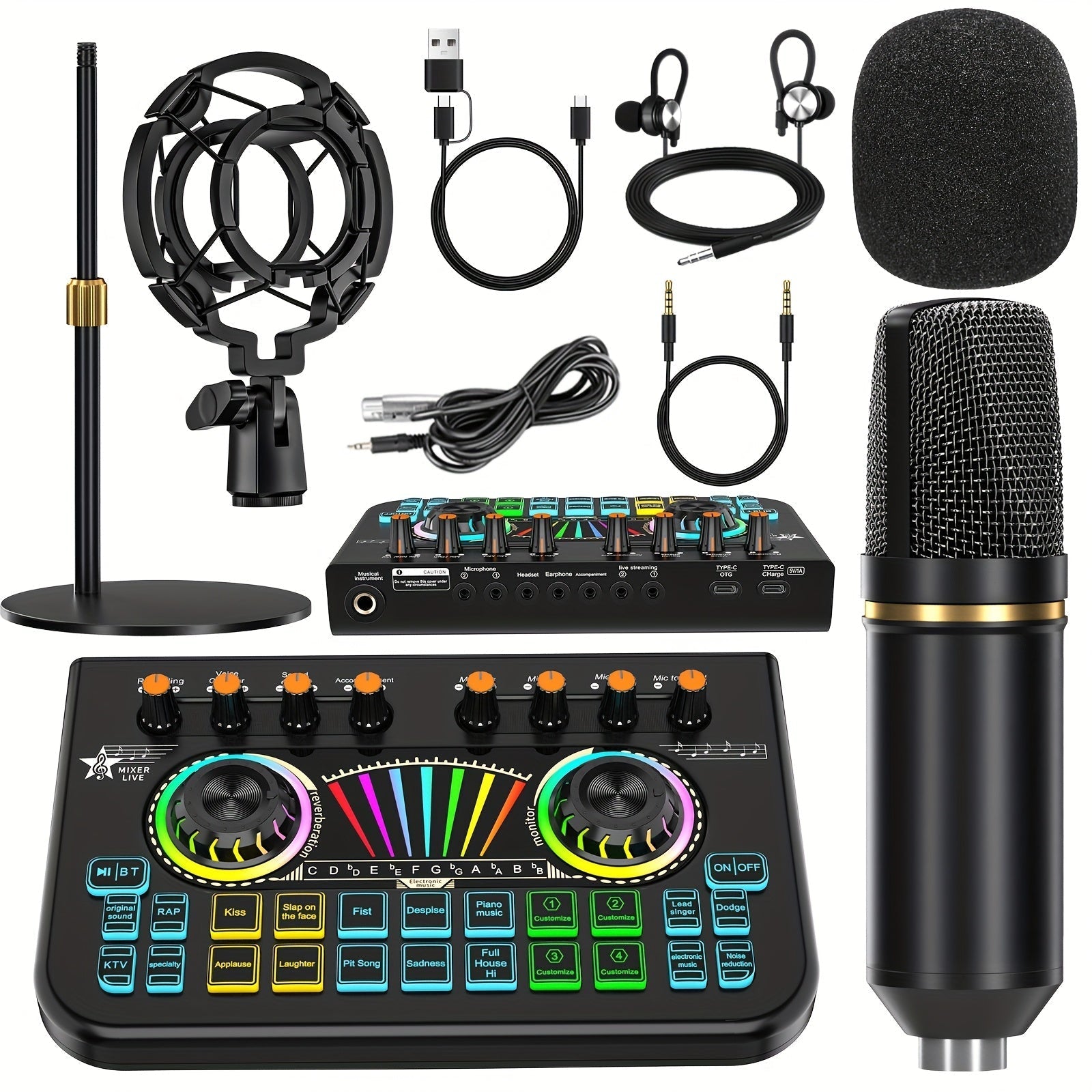 Microphone Mixer Bundle Kit for Podcast Recording Studio – Audio Mixer with Mic Stand, Sound Card, Streaming & Karaoke Setup for PC Phone Gaming