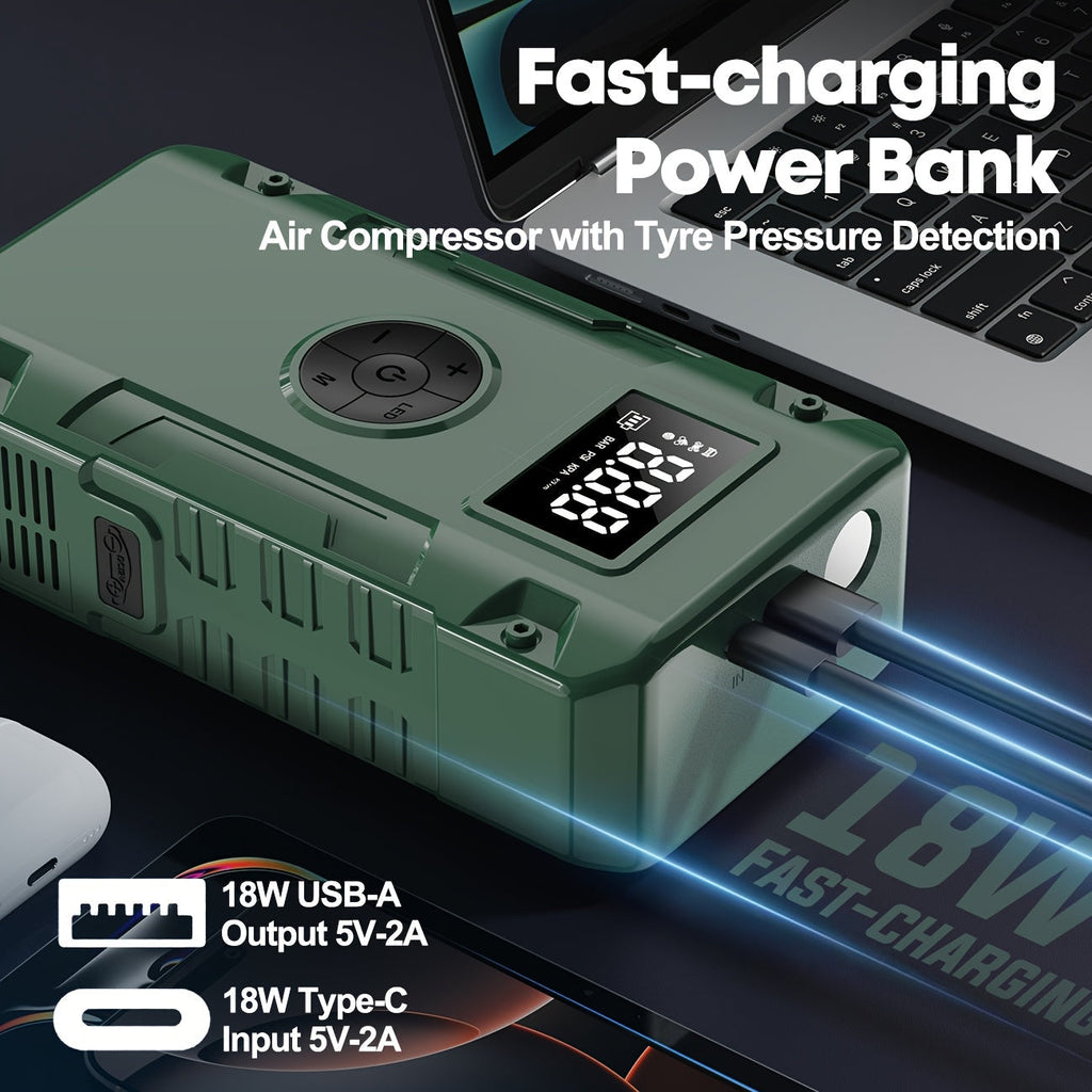 10000A Car Jump Starter 7-in-1 with 150PSI Air Pump – Portable Battery Booster for Gas Up to 10L & Diesel Up to 8L, Power Bank, Vehicle Emergency Kit