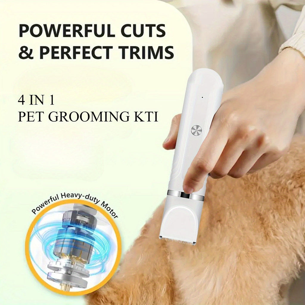 6-in-1 Rechargeable Pet Grooming Kit for Dogs Cats Cordless Hair Clipper Steel Scissors Comb Shaver Set for Thick Heavy Coats USB Charging 50-Min Runtime Blue White