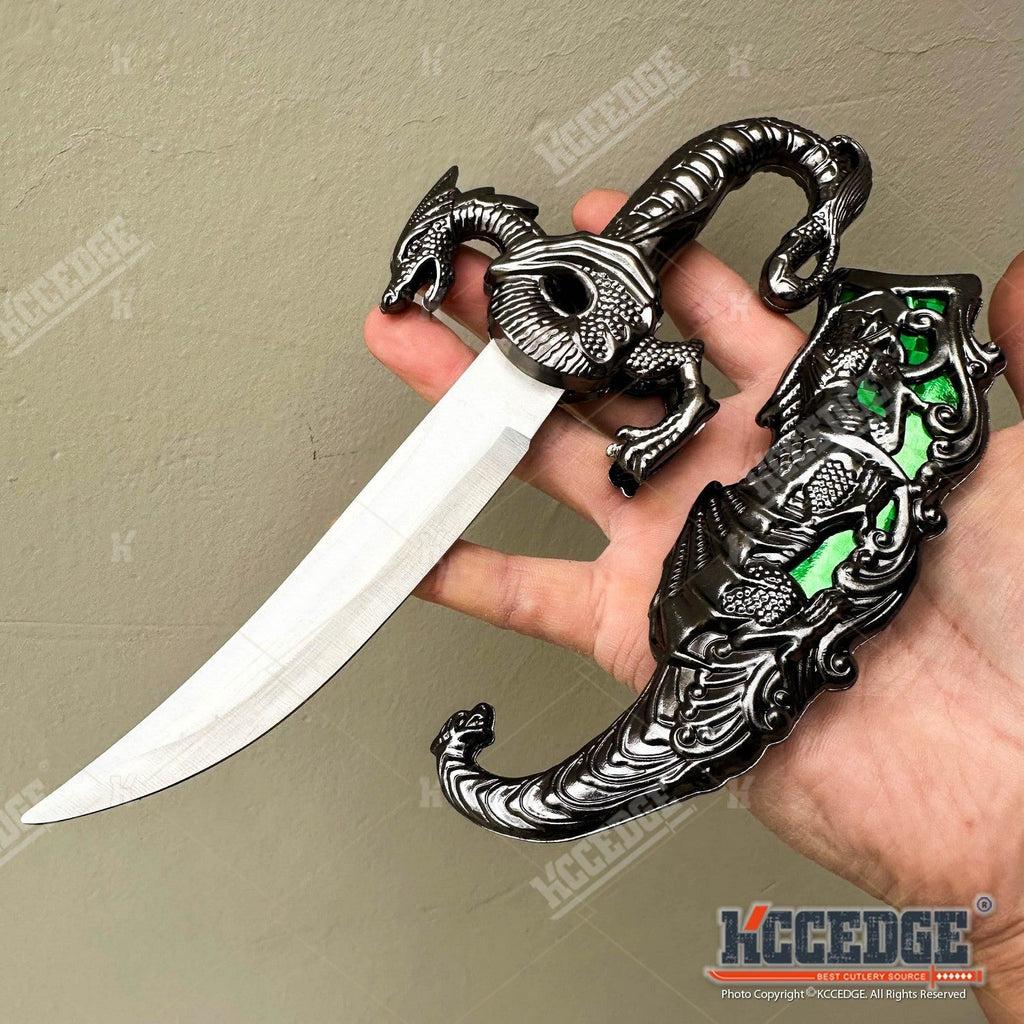 Medieval Dragon Fantasy Fixed Blade Knife with Scabbard 9 Inch – Non-Sharpened 440 Stainless Steel, Cosplay Prop, Historical Replica, Home Decor Collectible, 5 Colors