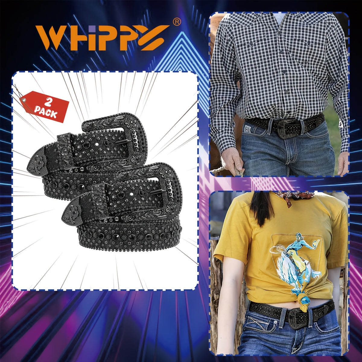 Rhinestone Belt Unisex Western Cowgirl Bling Faux Leather Removable Buckle – Sparkling Adjustable Waist Belt for Women Men 13 Colors Sizes S-XL Party Festival Halloween Christmas Gift
