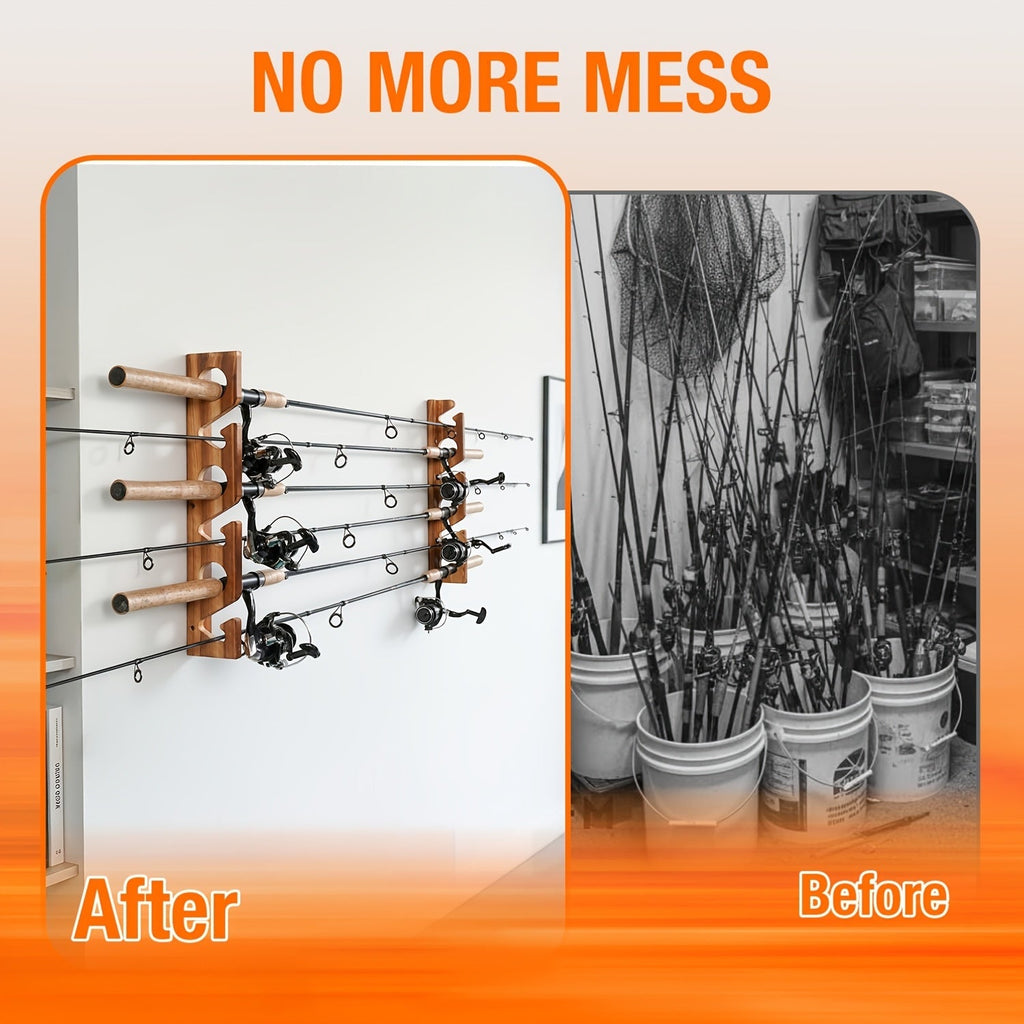 Fishing Rod Holder Wall & Ceiling Mount Rack – Modular Space-Saving Garage Storage Organizer Holds 6, 12, 16 or 24 Fishing Poles, Easy Install, Great Gift for Anglers Men & Women