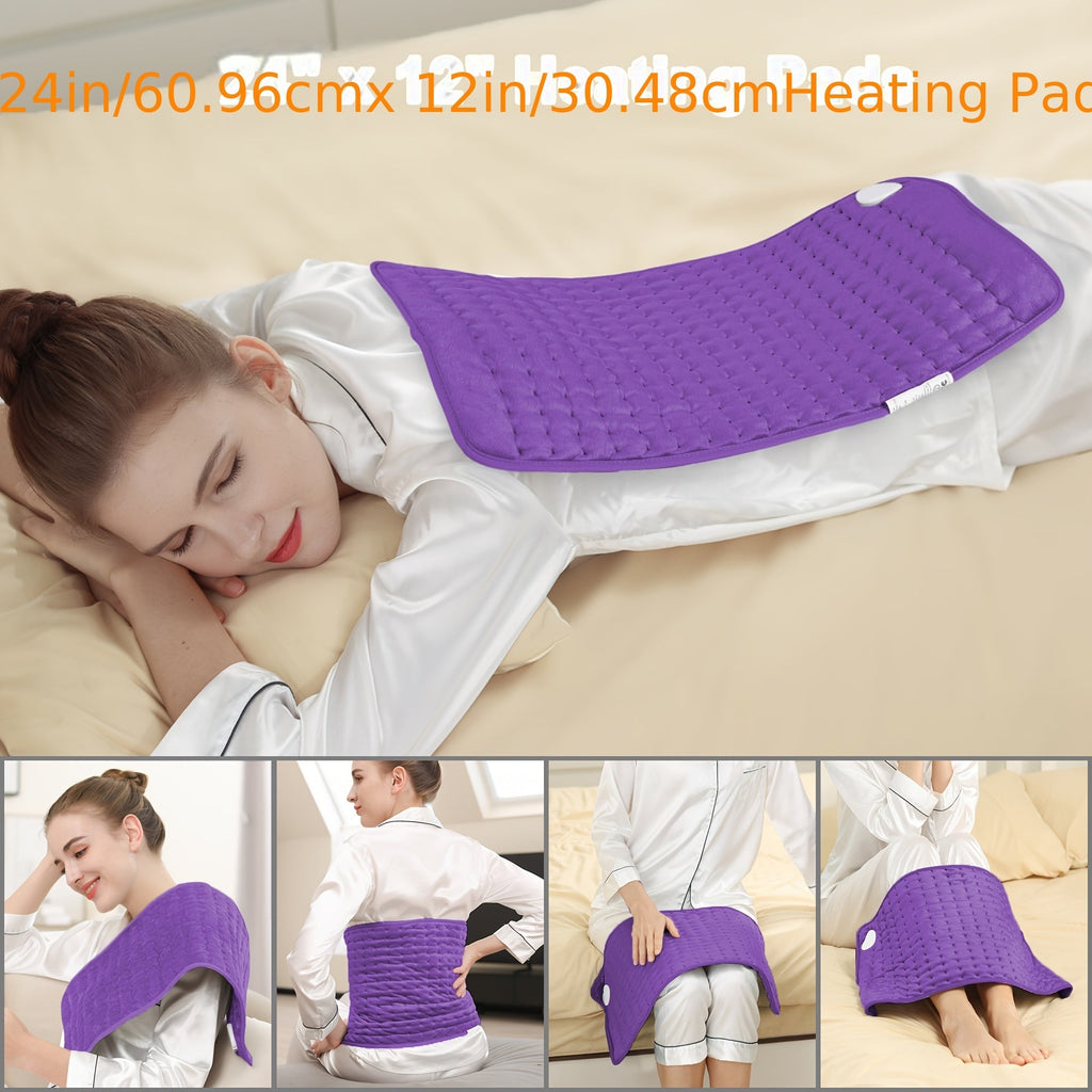 Extra Large Heating Pad 24"x12" for Back Neck Shoulders & Full Body – 6 Heat Settings 104–140°F, Wet & Dry Heat, Auto Shut-Off Timer, Machine Washable Ultra-Soft Flannel Electric Pad for Pain Relief